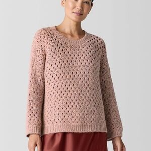 NWT Eileen Fisher Peruvian Alpaca Sweater  Crew Neck Top Boxy Fit Short Length M